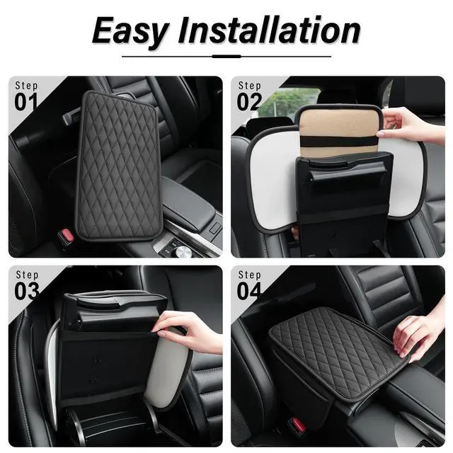 Alt view image 4 of 6 - Car Center Console Cover, Upgraded Leather Car Armrest Cushion with 2 Storage Pockets, Universal Waterproof Cushion Pad, Non-Slip Car Interior Accessories, Fits Most Sedans SUVs Trucks (Black)