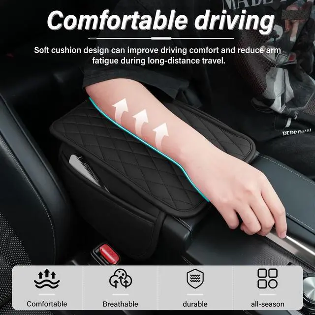 Alt view image 6 of 6 - Car Center Console Cover, Upgraded Leather Car Armrest Cushion with 2 Storage Pockets, Universal Waterproof Cushion Pad, Non-Slip Car Interior Accessories, Fits Most Sedans SUVs Trucks (Black)