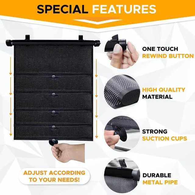 Alt view image 3 of 7 - Car Side Window Sun Shade (2 Pack) Retractable Sunshade for Kids
