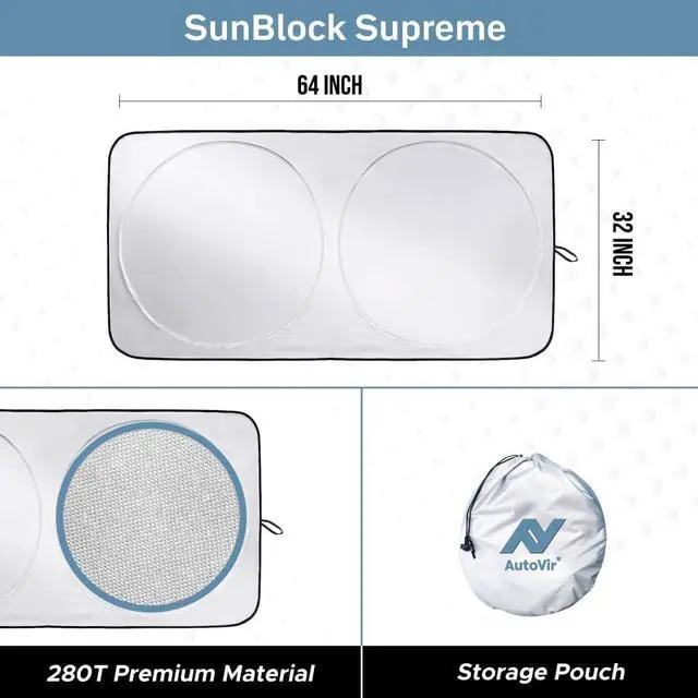 Alt view image 7 of 7 - Windshield Sun Shade, Foldable Car Window Shades, 280T Visor Shade