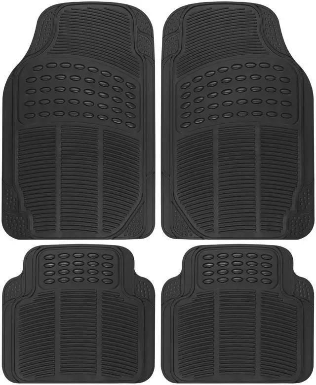 Main image of Floor Mats, 4-Piece All-Weather Car Mat with Universal Fit Design, Durable Rubber Car Floor Mats with Capture Ridges, Waterproof for Cars Trucks SUV (Black)