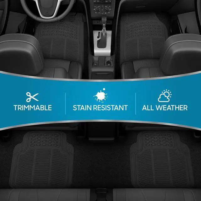 Alt view image 2 of 7 - Floor Mats, 4-Piece All-Weather Car Mat with Universal Fit Design, Durable Rubber Car Floor Mats with Capture Ridges, Waterproof for Cars Trucks SUV (Black)