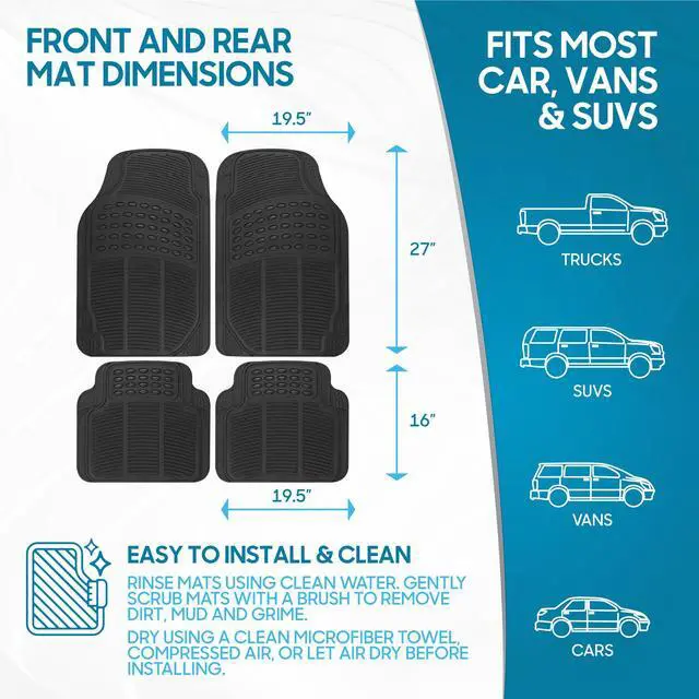 Alt view image 7 of 7 - Floor Mats, 4-Piece All-Weather Car Mat with Universal Fit Design, Durable Rubber Car Floor Mats with Capture Ridges, Waterproof for Cars Trucks SUV (Black)