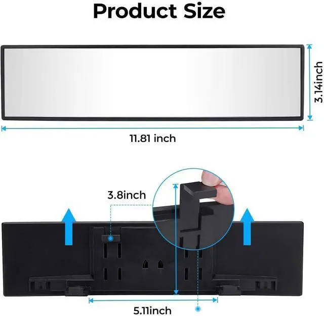 Alt view image 4 of 7 - Panoramic Rear View Mirror, 12 Inch Wide Angle Clip On Mirror, Universal Car Interior Accessories, Convex Interior Mirror Reduces Blind Spot, Clear Vision Fits Car SUV Trucks
