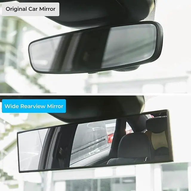 Alt view image 2 of 7 - Panoramic Rear View Mirror, 12 Inch Wide Angle Clip On Mirror, Universal Car Interior Accessories, Convex Interior Mirror Reduces Blind Spot, Clear Vision Fits Car SUV Trucks