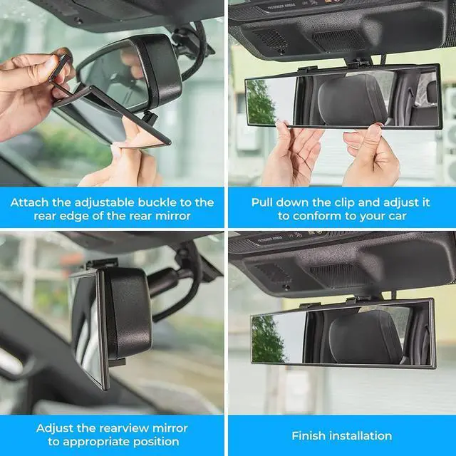 Alt view image 5 of 7 - Panoramic Rear View Mirror, 12 Inch Wide Angle Clip On Mirror, Universal Car Interior Accessories, Convex Interior Mirror Reduces Blind Spot, Clear Vision Fits Car SUV Trucks