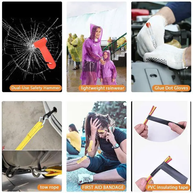 Alt view image 6 of 7 - Car Roadside Emergency Kit,with Jumper Cables Car Safety Kits