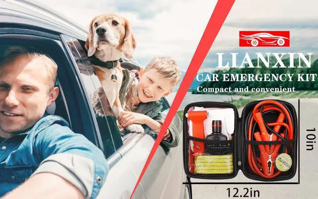 Alt view image 7 of 7 - Car Roadside Emergency Kit,with Jumper Cables Car Safety Kits