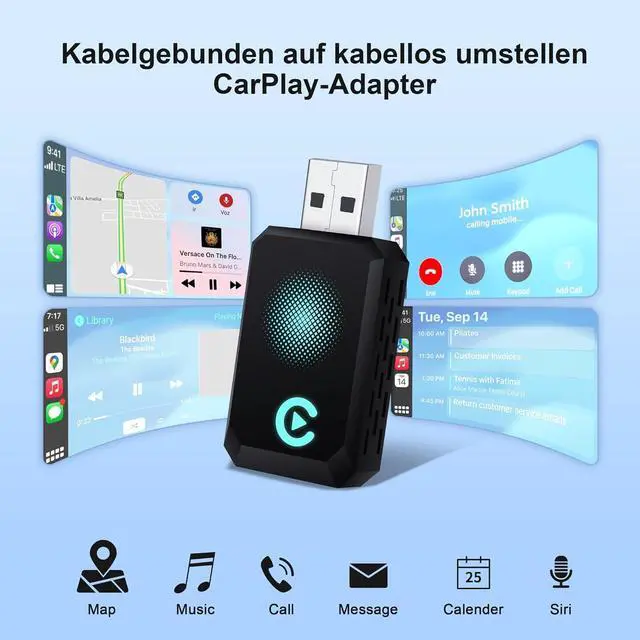 Alt view image 2 of 7 - Wireless Carplay Adapter, Convert Wired to Wireless CarPlay, Compatible with CarPlay, Plug and Play, Type-C/USB, Suitable for 800+ Vehicles (Blue)