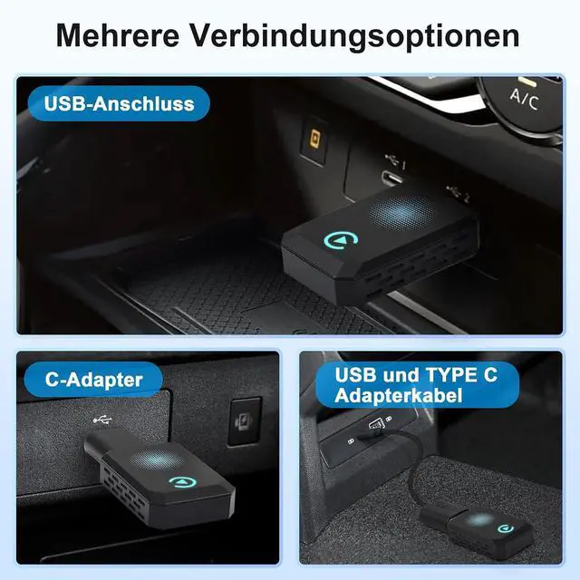 Alt view image 5 of 7 - Wireless Carplay Adapter, Convert Wired to Wireless CarPlay, Compatible with CarPlay, Plug and Play, Type-C/USB, Suitable for 800+ Vehicles (Blue)