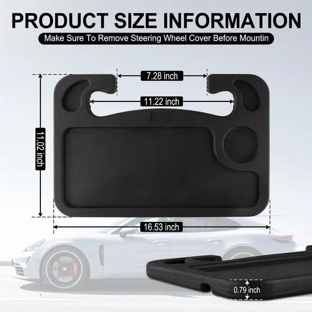 Alt view image 3 of 6 - Car Steering Wheel Desk for Laptop,Multipurpose Travel Car Accessories, Car Seat Stand Trays for Eating, Steering Wheel Overhead Table Console(Black)