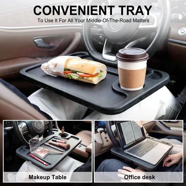 Alt view image 5 of 6 - Car Steering Wheel Desk for Laptop,Multipurpose Travel Car Accessories, Car Seat Stand Trays for Eating, Steering Wheel Overhead Table Console(Black)