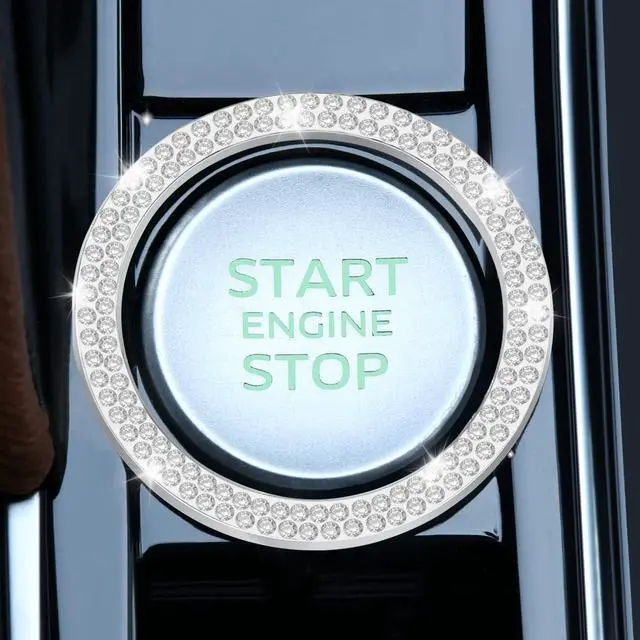 Alt view image 2 of 6 - 2 PCS Crystal Double Rhinestone Car Engine Start Stop Decoration Ring, Bling Car Interior Accessories for Women, Push to Start Button Cover Sticker, Automotive Decals, White