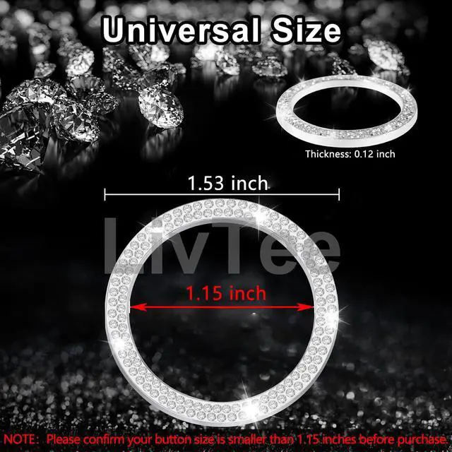 Alt view image 4 of 6 - 2 PCS Crystal Double Rhinestone Car Engine Start Stop Decoration Ring, Bling Car Interior Accessories for Women, Push to Start Button Cover Sticker, Automotive Decals, White