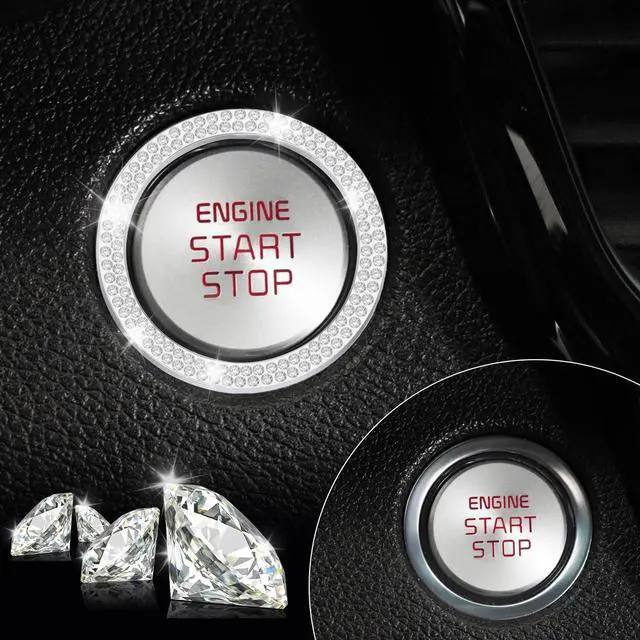 Alt view image 6 of 6 - 2 PCS Crystal Double Rhinestone Car Engine Start Stop Decoration Ring, Bling Car Interior Accessories for Women, Push to Start Button Cover Sticker, Automotive Decals, White