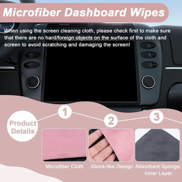 Alt view image 3 of 7 - Car Screen Cleaner, 4.1''×4.1'' Pink Microfiber Dashboard Wipes