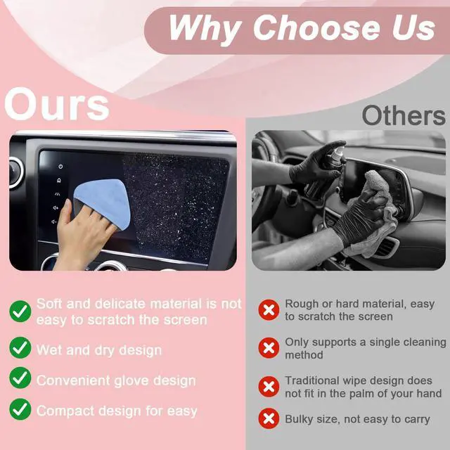 Alt view image 4 of 7 - Car Screen Cleaner, 4.1''×4.1'' Pink Microfiber Dashboard Wipes