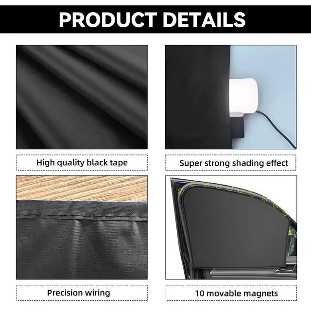 Alt view image 3 of 7 - Car Window Sun Shades, Universal Interior Accessories - Double-Sided Black (4pcs)