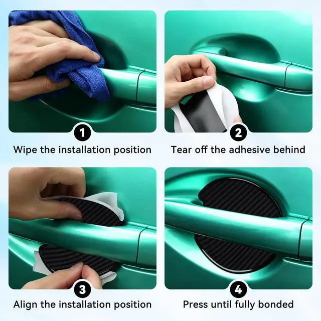 Alt view image 5 of 6 - 4PCS Car Door Handle Cup Scratch Protectors, TPU Carbon Fiber Door Bowl 3D Sticker, Automotive Door Handle Paint Protective Film Cover Accessories,Universal for Most Cars (Large)