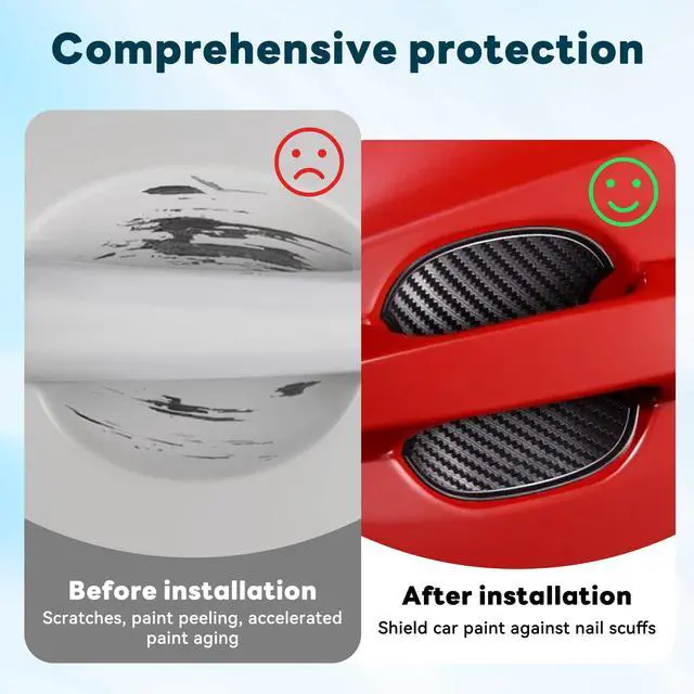Alt view image 4 of 6 - 4PCS Car Door Handle Cup Scratch Protectors, TPU Carbon Fiber Door Bowl 3D Sticker, Automotive Door Handle Paint Protective Film Cover Accessories,Universal for Most Cars (Large)