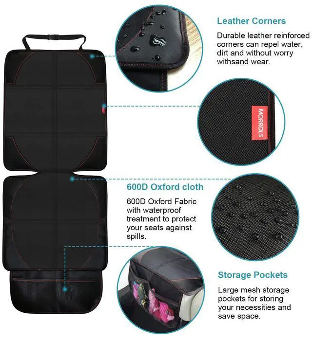 Alt view image 5 of 7 - Car Seat Protector, 2 Pack Carseat Protector with Thick Padding, Baby/Pets for Child Car Seat-Mesh Pockets-Waterproof-Universal Size(Black)