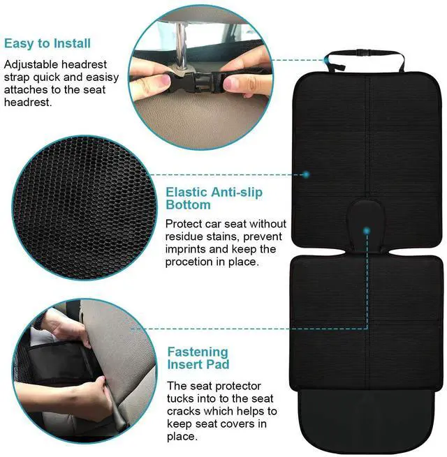Alt view image 6 of 7 - Car Seat Protector, 2 Pack Carseat Protector with Thick Padding, Baby/Pets for Child Car Seat-Mesh Pockets-Waterproof-Universal Size(Black)