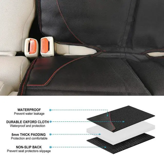 Alt view image 7 of 7 - Car Seat Protector, 2 Pack Carseat Protector with Thick Padding, Baby/Pets for Child Car Seat-Mesh Pockets-Waterproof-Universal Size(Black)