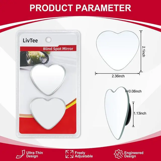 Alt view image 3 of 6 - Blind Spot Mirrors, Heart Shaped HD Glass Frameless Convex Rear View Mirrors, Wide Angle Adjustable Stick for Side Mirror, Automotive Exterior Accessories for Car, SUV & Trucks, Pack of 2