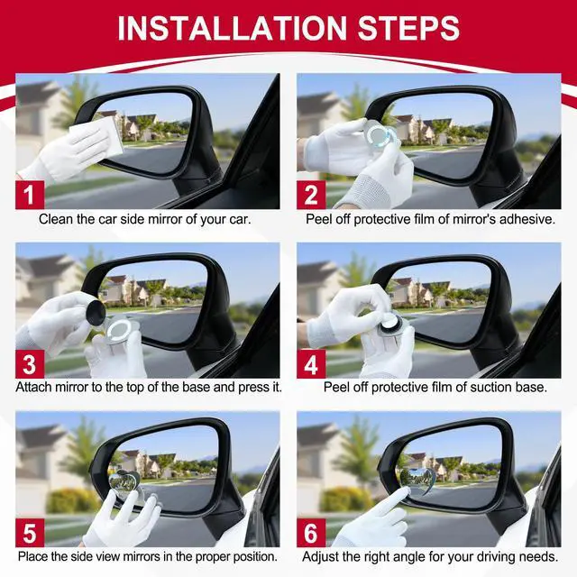 Alt view image 4 of 6 - Blind Spot Mirrors, Heart Shaped HD Glass Frameless Convex Rear View Mirrors, Wide Angle Adjustable Stick for Side Mirror, Automotive Exterior Accessories for Car, SUV & Trucks, Pack of 2