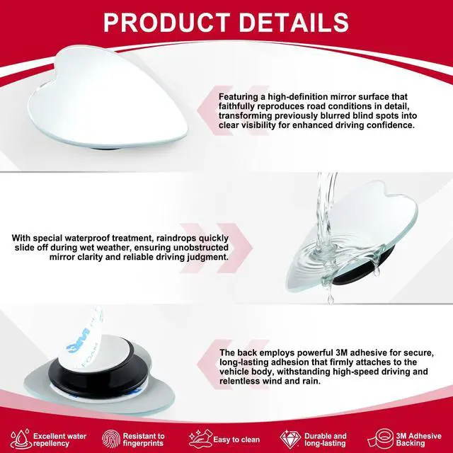 Alt view image 5 of 6 - Blind Spot Mirrors, Heart Shaped HD Glass Frameless Convex Rear View Mirrors, Wide Angle Adjustable Stick for Side Mirror, Automotive Exterior Accessories for Car, SUV & Trucks, Pack of 2