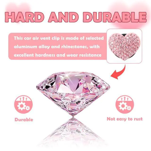 Alt view image 3 of 7 - 4PCS Heart-Shaped Car Vent Clips with Rhinestone,Bling Air Vent Clips Car Decorations,Premium Shiny Car Clips for Vents CCar Accessories Interior for Cars,Trucks,SUVs (Pink)