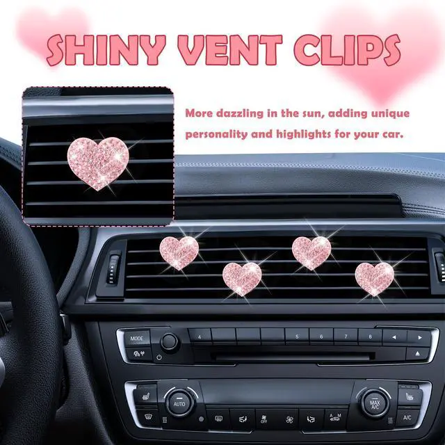 Alt view image 4 of 7 - 4PCS Heart-Shaped Car Vent Clips with Rhinestone,Bling Air Vent Clips Car Decorations,Premium Shiny Car Clips for Vents CCar Accessories Interior for Cars,Trucks,SUVs (Pink)