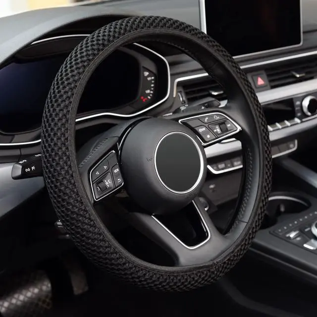 Main image of Elastic Stretch Steering Wheel Cover, Universal 15 Inch, Black
