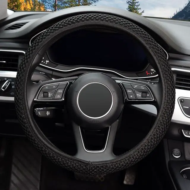 Alt view image 2 of 6 - Elastic Stretch Steering Wheel Cover, Universal 15 Inch, Black