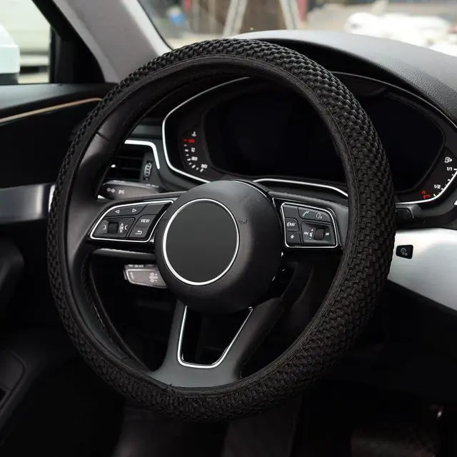 Alt view image 3 of 6 - Elastic Stretch Steering Wheel Cover, Universal 15 Inch, Black