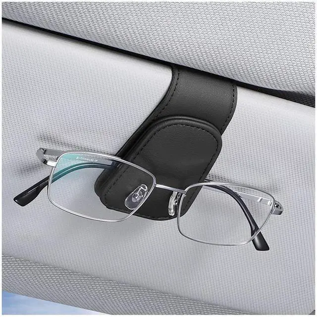 Main image of Sunglasses Holders for Car Sun Visor, Leather Magnetic Clip, Black