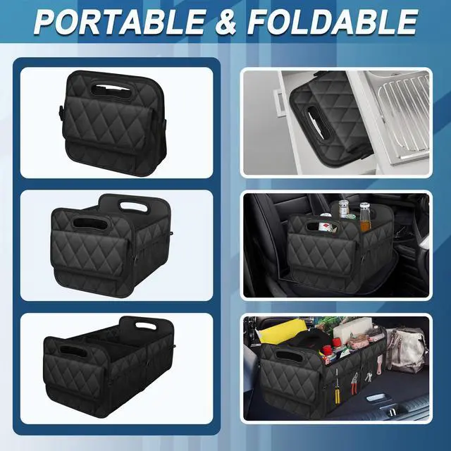 Alt view image 3 of 7 - Car Trunk Organizer for SUV, Car Organizers and Storage with Reinforced Handles, Car Accessories for Women/Men 50LWaterproof Polyester Trunk Organizer, Black