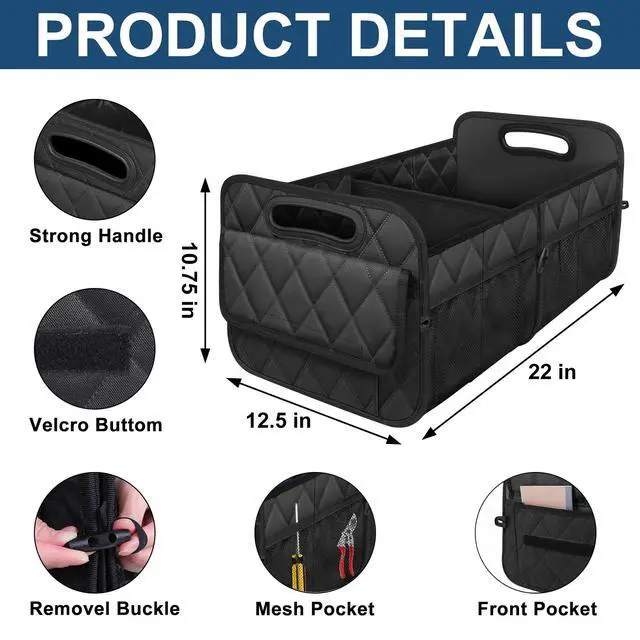 Alt view image 4 of 7 - Car Trunk Organizer for SUV, Car Organizers and Storage with Reinforced Handles, Car Accessories for Women/Men 50LWaterproof Polyester Trunk Organizer, Black