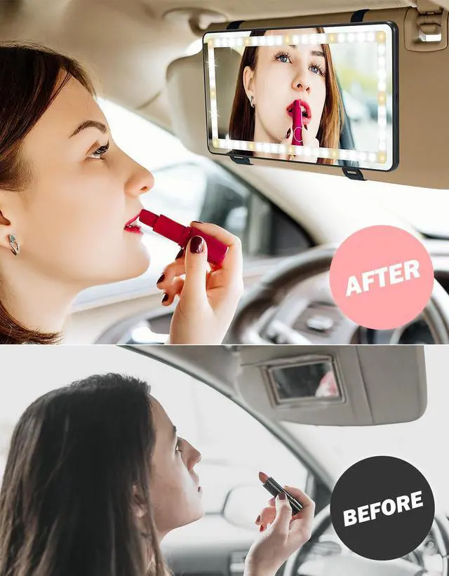 Alt view image 6 of 7 - Car Sun Visor Vanity Mirror with Lights, 3 Light Modes & 60 LEDs, Rechargeable Dimmable Touch Control Travel Makeup Mirror for Truck SUV