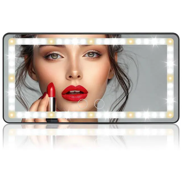 Alt view image 7 of 7 - Car Sun Visor Vanity Mirror with Lights, 3 Light Modes & 60 LEDs, Rechargeable Dimmable Touch Control Travel Makeup Mirror for Truck SUV