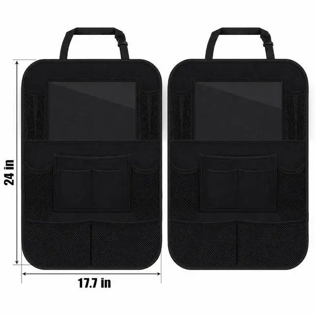 Alt view image 5 of 7 - Car Backseat Organizer with 10" Table Holder, 9 Storage Pockets Seat Back Protectors Kick Mats for Kids Toddlers, Travel Accessories, 2 Pack (Black)
