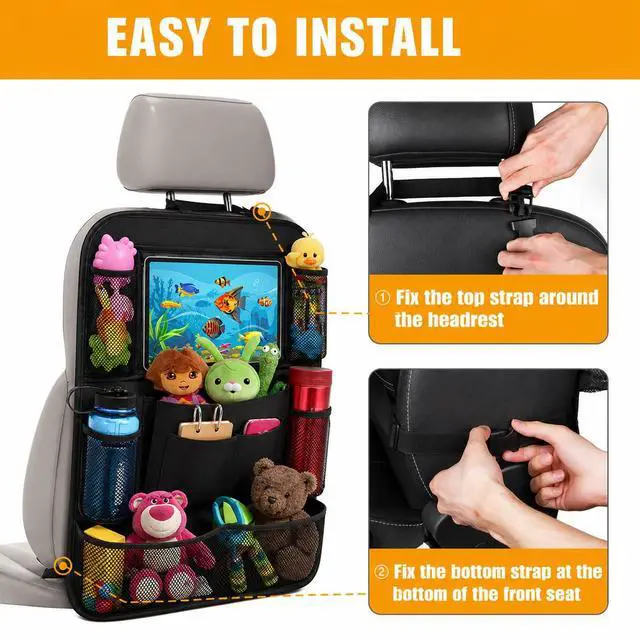 Alt view image 6 of 7 - Car Backseat Organizer with 10" Table Holder, 9 Storage Pockets Seat Back Protectors Kick Mats for Kids Toddlers, Travel Accessories, 2 Pack (Black)