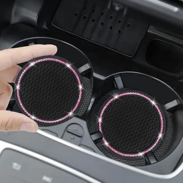 Alt view image 2 of 7 - 4 Pack Car Coasters, Universal Vehicle Bling Car Coaster, Cute Rhinestone Coaster for Cup Holders,Interior Accessories 2.75'' Silicone Anti Slip Car Coasters for Women (Pink Crystal Circle)