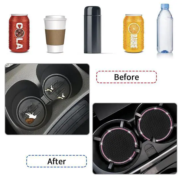 Alt view image 4 of 7 - 4 Pack Car Coasters, Universal Vehicle Bling Car Coaster, Cute Rhinestone Coaster for Cup Holders,Interior Accessories 2.75'' Silicone Anti Slip Car Coasters for Women (Pink Crystal Circle)