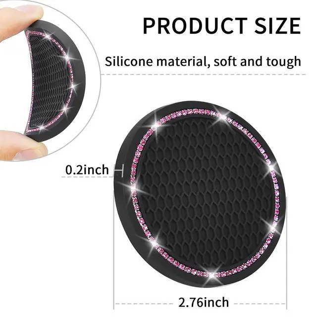 Alt view image 5 of 7 - 4 Pack Car Coasters, Universal Vehicle Bling Car Coaster, Cute Rhinestone Coaster for Cup Holders,Interior Accessories 2.75'' Silicone Anti Slip Car Coasters for Women (Pink Crystal Circle)