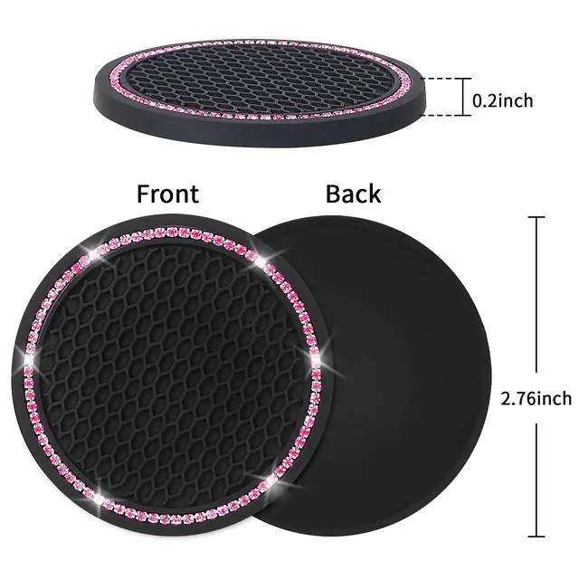 Alt view image 6 of 7 - 4 Pack Car Coasters, Universal Vehicle Bling Car Coaster, Cute Rhinestone Coaster for Cup Holders,Interior Accessories 2.75'' Silicone Anti Slip Car Coasters for Women (Pink Crystal Circle)