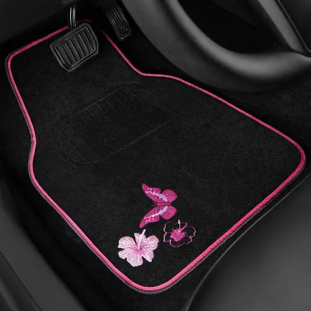 Alt view image 2 of 7 - Embroidery Butterfly and Flower Car Floor Mats, Pink Car Floor Mats Universal Fit 95% Automotive,SUVS,Sedan,Vans,for Cute Women,Girly,Set of 4 (Black with Pink)