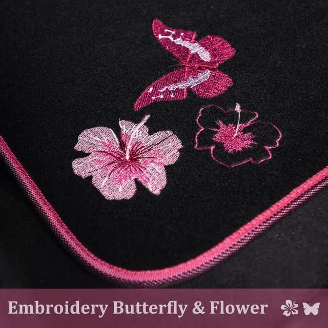 Alt view image 6 of 7 - Embroidery Butterfly and Flower Car Floor Mats, Pink Car Floor Mats Universal Fit 95% Automotive,SUVS,Sedan,Vans,for Cute Women,Girly,Set of 4 (Black with Pink)