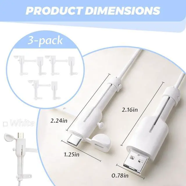 Alt view image 2 of 7 - 3Pairs Charger Cable Protectors,Universal Silicone Non-Slip Cord Saver,3 in 1 Double-End Data Cable Protector,Cover Cord Organizer-Dustproof & Organizer & Protection for Home (White x 3 Pairs)