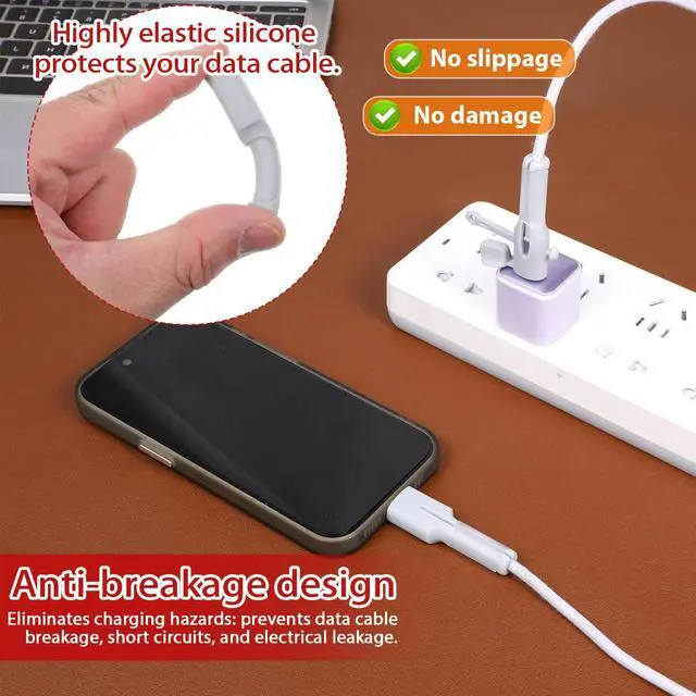 Alt view image 7 of 7 - 12Pcs Silicone Charger Cable Protector Cover Charger Cord Protector for Phone Chargers Double-End Phone Cord Protectors Compatible with Type C to USB Charging Cords, Black, White, Gray